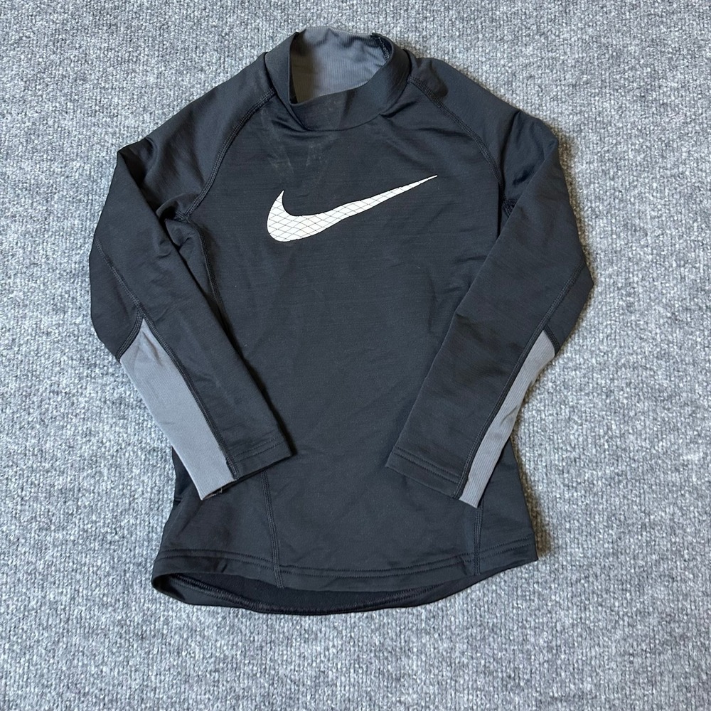 Nike Shirt Boys Size M Black Dri-Fit Long Sleeve Mock Neck Compression Athletic